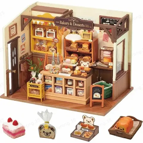 Robotime Rolife maison de poupée DIY Becka’s Baking House 25x15x19,5 cm 1 pièce, décoration à la maison, décoration d’étagère,Cadeaux artisanaux pour adultes et adolescents,Jouets éducatifs