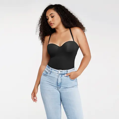 Feelingirl One-Piece Underwire Strap Removable Anti-Slip Waist And Abdomen Underwire Shaping Thong Bodysuit for Women Fits All Shape M Black, Couple Gift Perfect Gift
