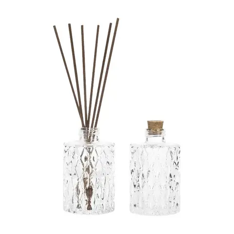 MyGift Kleine Klare Glas Diffusorflaschen, Vintage Geprägte Apothekerstil Blumenvasen mit Korkdeckeln, 2er Set