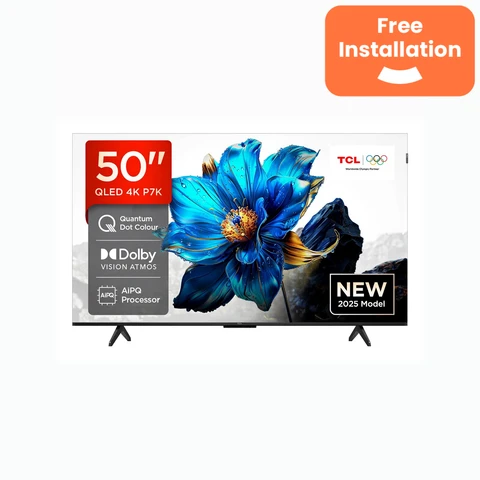 TCL 50P7K 50” QLED, Direct LED TV, 4K HDR TV, Smart TV Powered by Google TV (Dolby Vision & Atmos, Motion clarity, Hands-Free Voice Control, compatible with Google Assistant & Alexa)