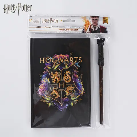 2pcs Harry Potter Hogwarts 4-House Journal & Magic Wand Pen Set Officially Licensed 50 Pages Notebook Wizarding World Stationery Exclusive Themed Collection Gift