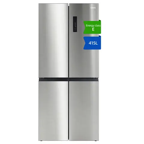 CHiQ JKR415WSSE 415L 80cm Wide French Door No Frost American Fridge Freezer, Stainless Steel, E Rated