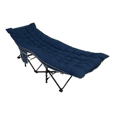 Milestone Camping Bed with Cosy Sleeping Pad Folding Steel/Fabric Navy 69x190cm
