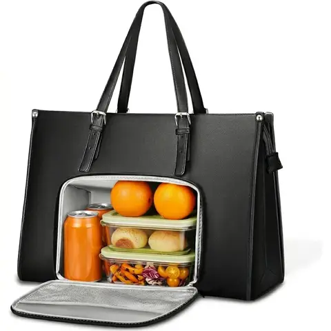 MATEIN Sac à dos pour ordinateur portable pour femme avec compartiment isotherme pour déjeuner, sac à main pour ordinateur portable 15,6 pouces, sac de travail pour femme grand format, mallette imperméable, sac cabas en cuir, sac à bandoulière pour le travail et l'école, noir, promotion Nouvel An, meilleurs cadeaux