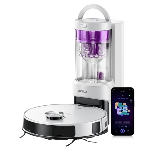 Eureka E20 Plus Aspirateur Robot avec Puissance d'Aspiration de 8000 Pa, Évitement d'Obstacles 3D IA DuoDetect, Brosse Anti-Emmêlement, Bac à Poussière 45 Jours, Contrôle par Application, Idéal pour les Poils d'Animaux et les Sols Durs