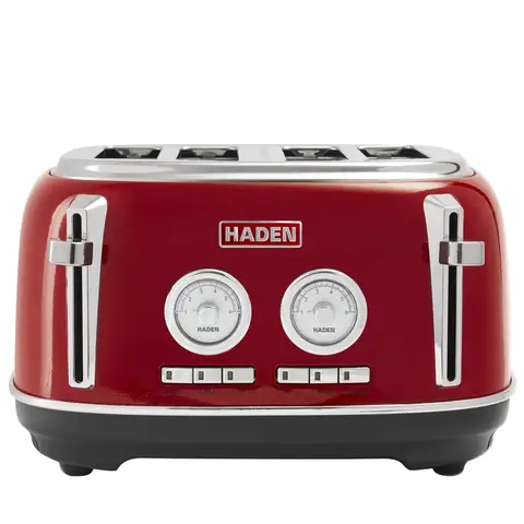 Haden Jersey Retro 4 Slice Toaster, Coated Stainless Steel, Red - 199386