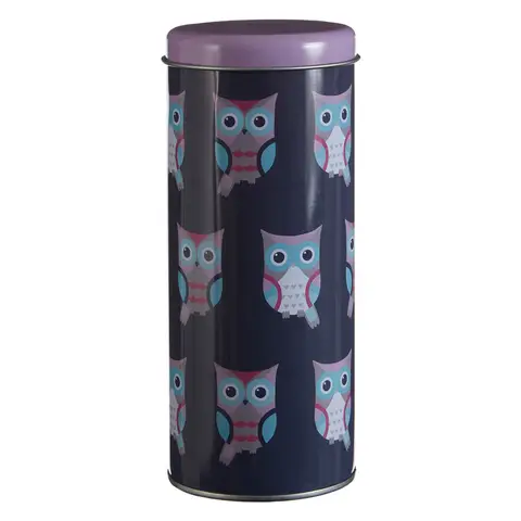 Premier Housewares Happy Owls Runder Aufbewahrungsdose, bunter Metalltonne mit niedlichem Eulenmotiv, ideal zur Aufbewahrung