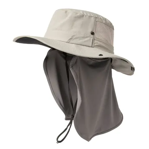 TOP-EX UV Protection Mens Sun Hat with Cooling Neck Flap Sunglass Lock Wide Brim Fishing Hats M/L Grey