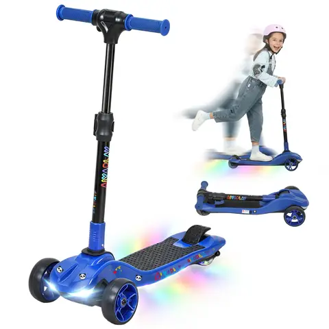 AIYAPLAY Electric Scooter for Kids, 3 Wheel Foldable Kids Scooter for Age 6-10 with 4 Levels Adjustable Height, LED Blue