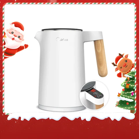 Midea Stainless Steel Electric Kettle with Temperature Control - 2200W Fast Boiling, 1.5L, Keep Warm (45°C-100°C), LED Display, Double-Wall Safe Design, BPA-Free, White