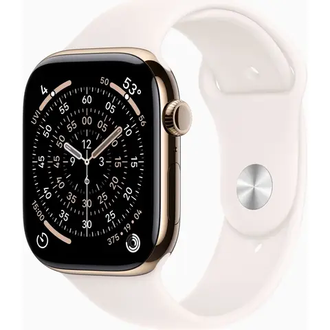 Apple Watch Series 11 GPS + Cellular 46 mm gouden titanium kast met lichtroze sportband - S/M