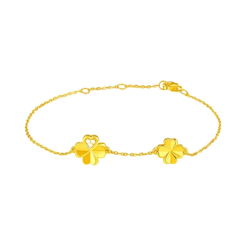 ochama x J.ZAO Bracelet Lucky Clover en or 999‰ avec diamant de culture biologique Cadeaux d'anniversaire, mariage, Noël