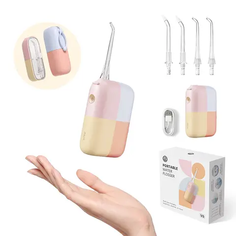 BAIR CARE V6 Pink&Orange Portable Pocket Water Flosser with Innovative Magnetic Tank, Press Spray Mode, 30-Day Battery Life, USB Rechargeable, IPX7 Waterproof, Ideal for Travel, Home & Daily Oral Care