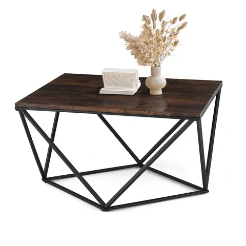 CLIPOP Square Coffee Table for Living Room, Industrial Wooden Sofa Side Table with Metal Frame, Centre Table 80x80x46cm Rustic Brown