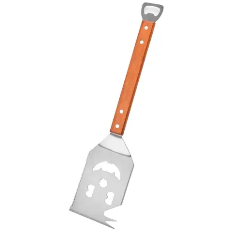 Huacan Outdoor barbecue shovel with wooden handle, stainless steel metal shovel with bottle opener, frying shovel, 1 piece