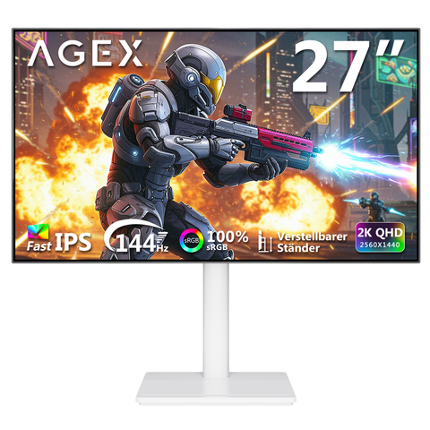 Z-Edge AGEX QHD Gaming Monitor 27 Zoll 2K 1440P, 144 Hz 1 ms MPRT, Fast IPS, FreeSync, HDR10, Höhenverstellbarer Standfuß, DP & HDMI, Für PC Gaming - Weiß