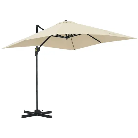 Outsunny 2.5 x 2.5m Patio Offset Parasol Umbrella Cantilever Hanging Aluminium Sun Shade Canopy Shelter 360° Rotation with Cr