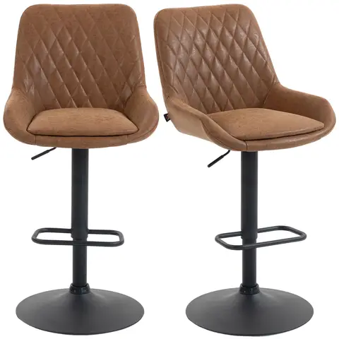 HOMCOM Breakfast Bar Stools Set of 2, Height Adjustable Swivel Barstools, PU Leather Upholstered Bar Chair with Wide Seat Ora