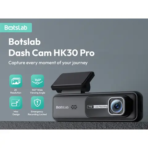Botslab Dash Cam + 2K Resolution + Mini Design & 140° Wide Angle + Night Vision & Emergency Recording