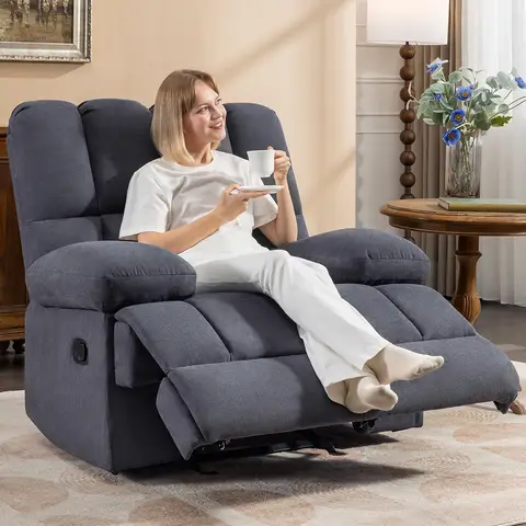 HONEYOU Oversized schommelende relaxfauteuil, Overvolle extra brede schommelende relaxfauteuils, Zachte grote handmatige relaxfauteuil, Extra grote woonkamerstoel tot 350 lbs, Grijs