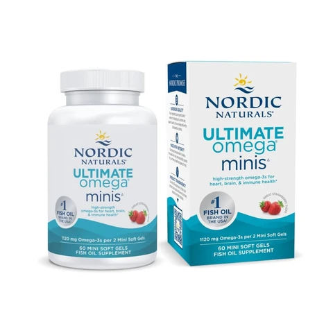 Nordic Naturals Omega-3 Fish Oil Heart & Brain Support Ultimate 2X Mini 1120mg Strawberry Flavour - 60 Mini Softgels
