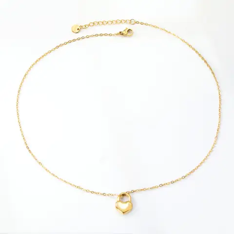 Heart Lock Pendant Chain 18K Gold Plated 40cm Necklace