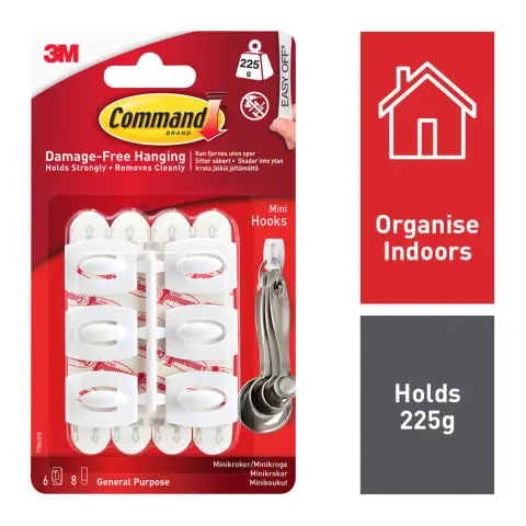 17006 MINI HOOKS WHT (6)   PK6 NT