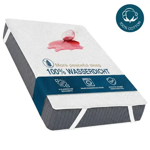 LeBonsoir， 100% Cotton， Waterproof Mattress Protector， Breathable Mattress Topper， Non Slip with 4 Corner Elastics， Stain Protection， Washable， Water Proof，Crinkle-Free Mattress Topper， Breathable， White， 140 x 200cm
