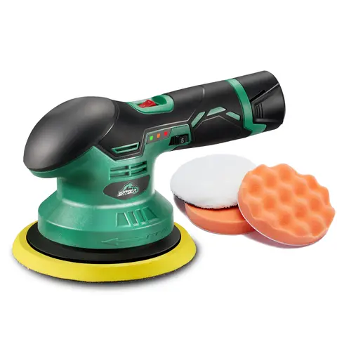 BATOCA - Cordless Car Buffer Polisher - 2pcs 2.0Ah 12V Lithium-ion Rechargeable Battery Powered Brushless Polisher with 6 Variable Speed, DA Orbital Buffer for Car Detailing, Polishing, Waxing