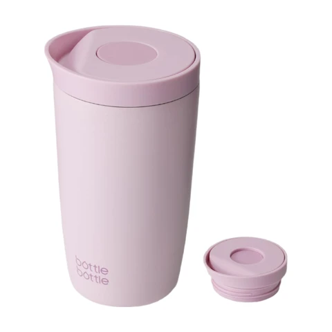 Bottle Bottle Insulated Travel Mug 350ml Stainless Steel Office Coffee Cup with Push Button Lid Keeps Cold and Hot for 8 Hours (Pink)