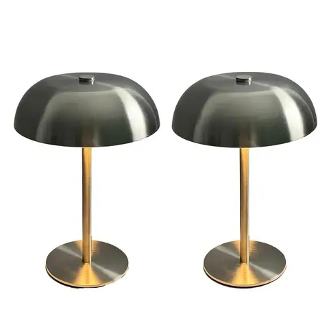 2-Pack Moderne Minimalistische Bureaulamp, Draadloos Opladen met Touchbediening, Instelbare Helderheid & Kleurtemperatuur, Geborstelde Metalen Voet met Trommelvormige Lampenkap, Werkt op Batterijen, voor Kantoor, Slaapkamer, Studeerkamer & Eetkamer Zilver