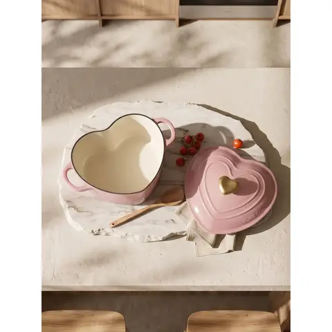 PURE COOK roze geëmailleerde hartvormige kookpan 20 cm