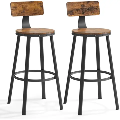 VASAGLE LBC026B01V1 Barhocker-Set, 2 Stühle für die Küche, Metallrahmen, Sitzhöhe 73 cm, einfache Montage, Industriedesign, Vintage-Braun/Schwarz