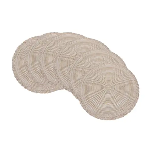 Lot de 6 Sets de Table Ronds Tressés 38cm avec Bordure Triple Brin - Coloris Café au Lait, Antidérapants en Polyester Style Nordique, Idéals pour la Maison, la Cuisine et la Table à Manger, Parfaits pour les Fêtes, Anniversaires, Mariages et Dîners