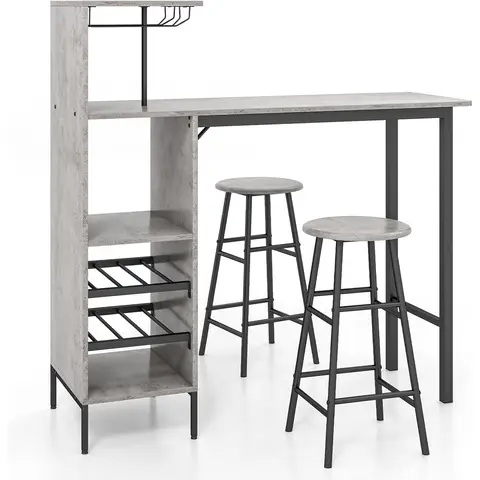 COSTWAY Counter Height Dining Table Set for Bistro Living Room-Grey