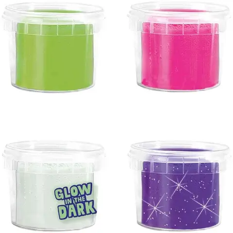 SES Creative Feel good klei - Glow (4x90gr) - vegan en glutenvrij - herbruikbare potjes - uitwasbaar - glow in the dark, neon en glitter klei