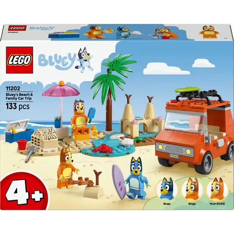 LEGO Bluey's strand- en gezinsauto reis bouwset - 11202, 133 stuks
