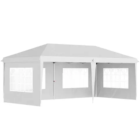 Outsunny 3 x 6m Garden Pop Up Gazebo, Height Adjustable Marquee Party Tent with Sidewalls, Storage Bag, White
