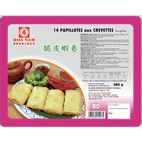 HOA NAM Sachet de 14 papillotes aux crevettes surgelées - 380 g