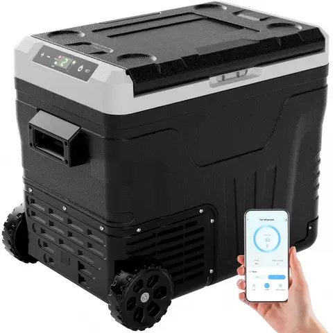 EUHOMY 50L Car Refrigerator, Compressor Cooler Box -20℃~20℃, 12V Fridge 12V DC/220V AC, with APP Control, Portable Freezer with Wheels for Camping, Travel, Fishing, Outdoor [Energy Class E]