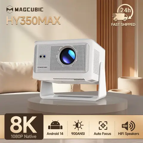 [900ANSI&Auto Focus] Magcubic HY350MAX 8K Support Native 1080P Full HD Projector, Auto Keystone Movie Projector with WiFi 6 & BT 5.4, Android 14 with Built-in Apps, Smart Projector for Home Theater