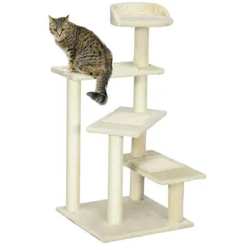 PawHut 100 cm Cat Tree for Indoor Cats Kitten Scratch Scratching Post Climbing Tower Activity Centre Beige