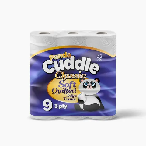 Panda Cuddle Toilet Tissue 3-Ply 5x9 Pack (45 Rolls) Classic