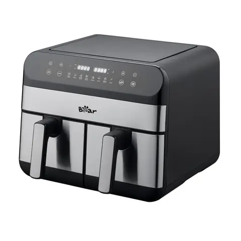 Bear Dual Chamber Air Fryer – 9.0L Large Capacity, 2400W Power, Independent Temperature Control for Two Baskets, Digital Touch Screen, 8 Preset Programs for Fries, Chicken, Steak, Vegetables, Family Kitchen Gadget QZG-F24F1