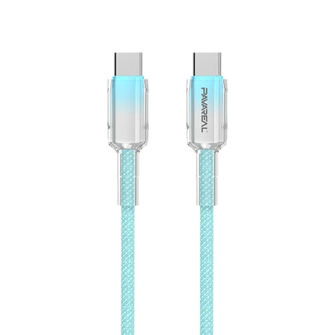 Câble de Données PAVAREAL USB-C vers USB-C en Alliage de Zinc 100W Compatible Universel Bleu Charge Ultra Rapide