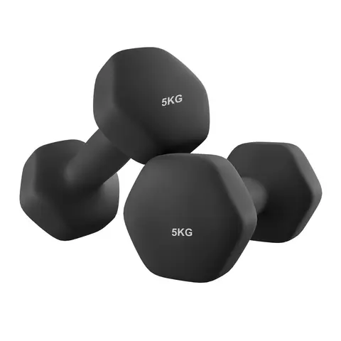 JOYFURNOSLot de 2 haltères hexagonaux en néoprène, 2 x 5 kg, Avec barres d'haltères, Entraînement à domicile, Noir