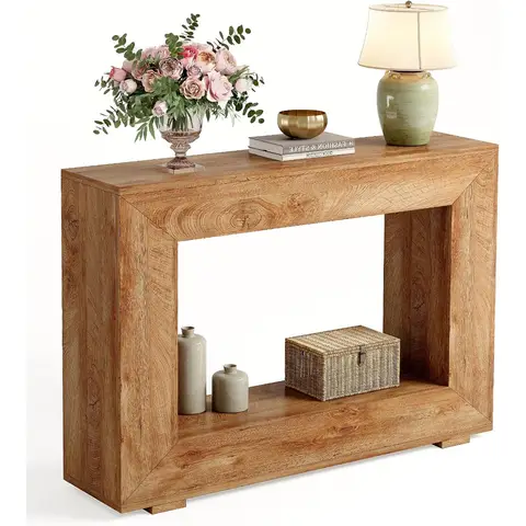 Tribesigns LITTLE TREE 47 Zoll Konsolentisch, Sofatisch mit Stauraum, modernes Flurmöbel, schmaler, langer Beistelltisch für das Wohnzimmer, Beige