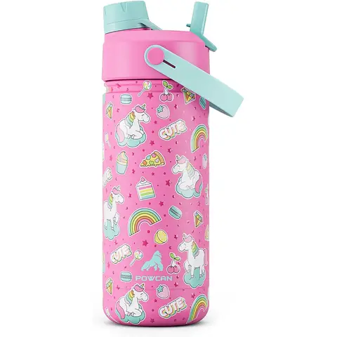 POWCAN by Meoky 18oz Dual-Opening Sports Water Bottle with Handle-Pink and Blue Unicorn