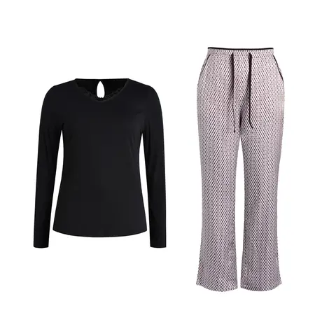 IZURIA v-neck black long sleeved top and print pants set  S