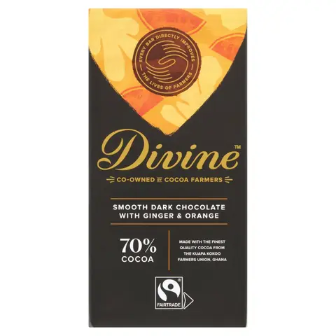 Divine Chocolate 70% Dark Chocolate with Ginger & Orange 90g